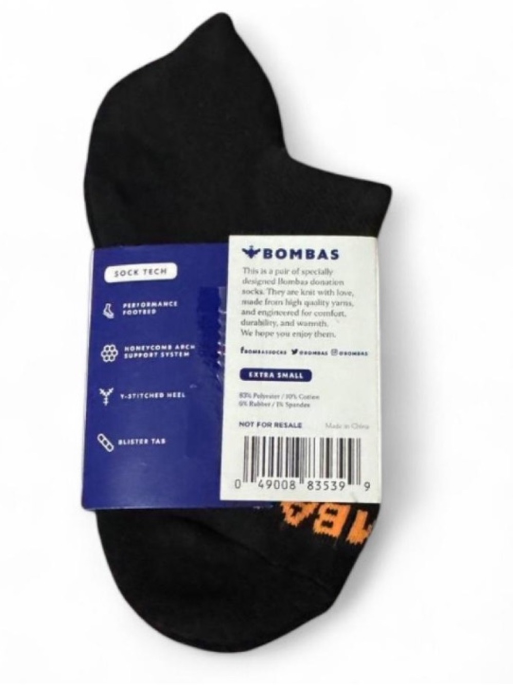 🆕 “Be Better” 1 pair of Bombas Black Ankle Socks with Blue/Orange Bumblebee! 💥 - Picture 2 of 6